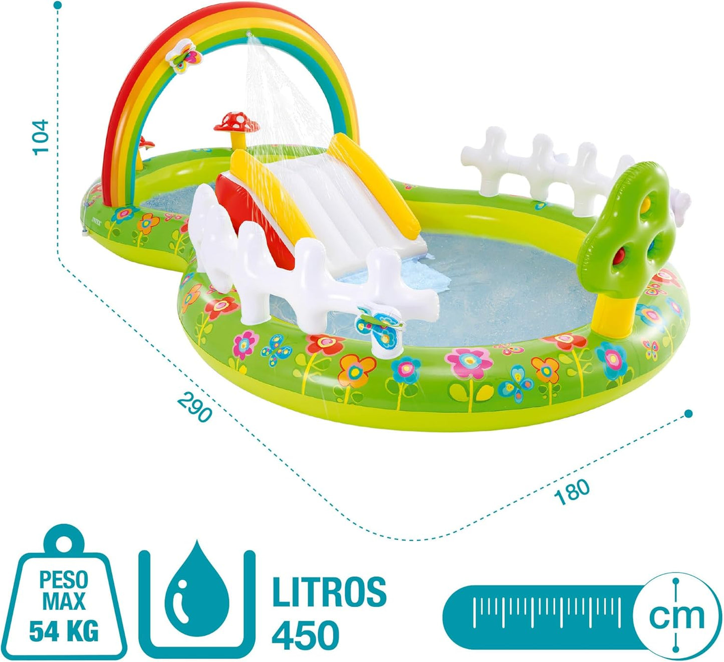 Intex My Garden Speelzwembad – Opblaasbaar Kinderzwembad met Glijbaan, Bloemenfontein & Speelfiguren – 290x180x104 cm