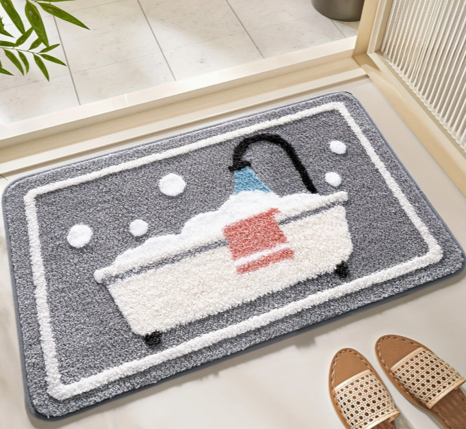 Antislip Badmat – Gebreide Stof met TPR-achterkant – Waterabsorberend & Leuk Badkuip Ontwerp