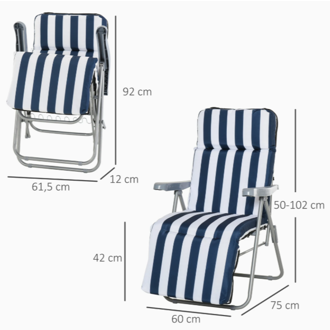 Ligstoel voor in de tuin met blauw witte hoes
