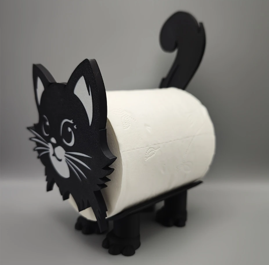 Wc Rolhouder kat - 1 Stuk - Toiletrolhouder Kat- Reserverolhouder Poes - Wc Rolhouder Dier - Wc Rolhouder Zwart - Wc Rolhouder Staand - Katten Toiletrolhouder - Zonder Boren