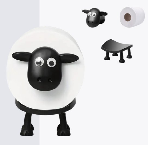 AtelierVolto® Vrijstaande WC Rolhouder - 2 Stuks Grappig Toiletpapier Houder - Zwart Schaap WC Rol Houder - Uniek Cadeau Idee