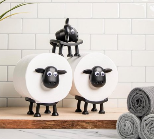 AtelierVolto® Vrijstaande WC Rolhouder - 3 Stuks Grappig Toiletpapier Houder - Zwart Schaap WC Rol Houder - Uniek Cadeau Idee