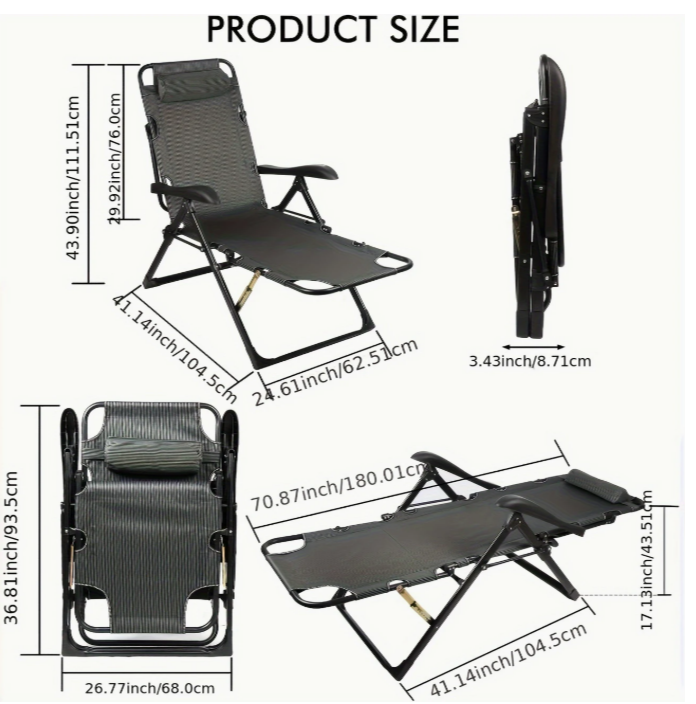 Luxe Opvouwbare Zero Gravity Ligstoel – Ergonomisch Verstelbaar, Dikke Kussens, Antislip & Comfortabel – Perfect voor Tuin en Camping