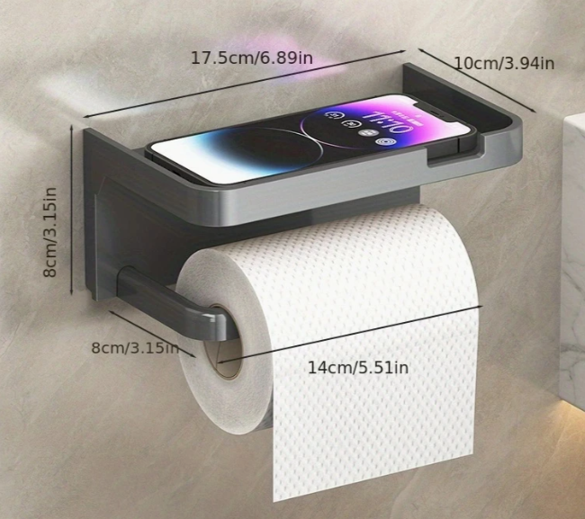 Multifunctionele Zelfklevende Toiletrolhouder met Opbergvak – Zwart