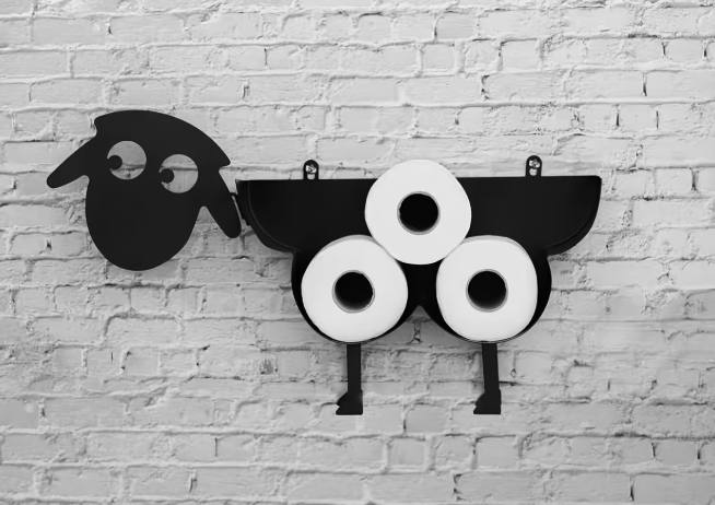 Zwart schaap toiletrolhouder - Mat zwart -Wc rolhouder - Reserve rolhouder - toiletpapier - Vrij staand - Muur bevestiging