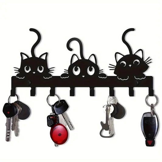 Katten Sleutelhanger Houder - kapstok – Smeedijzeren Wandmontage – Stijlvolle Sleutel Organizer - Voor Hal, Woonkamer & Slaapkamer