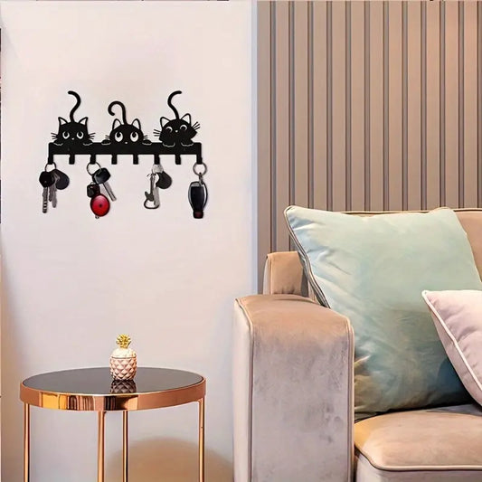 Katten Sleutelhanger Houder - kapstok – Smeedijzeren Wandmontage – Stijlvolle Sleutel Organizer - Voor Hal, Woonkamer & Slaapkamer