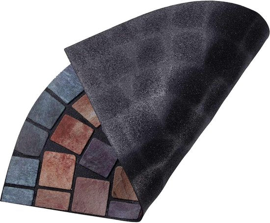 Elegante zwaar belastbare entreemat barrière deurmat voor binnen en buiten - halve maan (75 x 44 cm) blauwe rand door mat