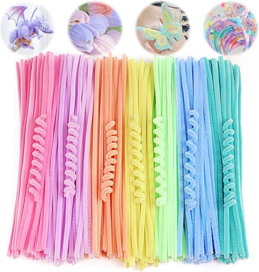 100 stuks macaron-kleur chenilledraad pijpenragers voor kinderen knutselen en decoreren met doe-het-zelf ontwerpen - pastel