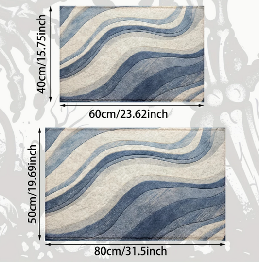Minimalistische Badmat – Blauw & Wit – Antislip, Sneldrogende Microvezel, Wasbaar en Zacht Pluche