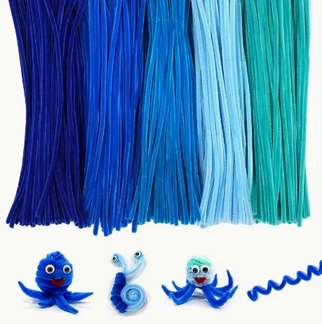 500 stuks Blauwtinten chenilledraad pijpenragers voor kinderen knutselen en decoreren met doe-het-zelf ontwerpen - Blauw 500