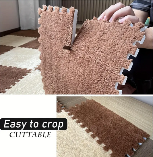 Tapijttegels 10 stuks in verschillende kleuren - in elkaar grijpende - schuimrubberen - 30 x 30 cm - pluche - puzzel schuimrubberen - vloermatten - met rand - antislip - tapijt - voor de vloer Tapijttegels
