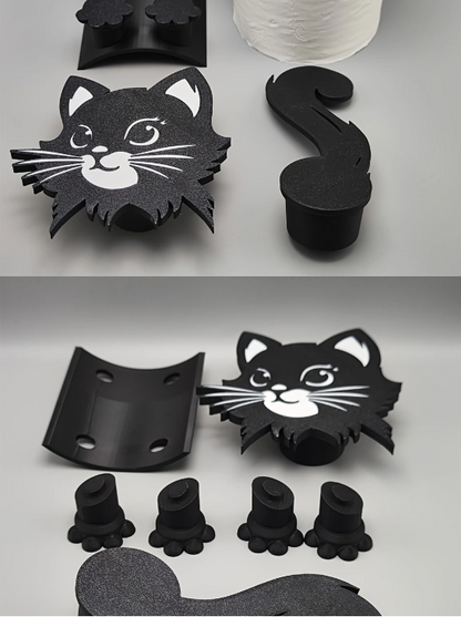 Wc Rolhouder kat - 1 Stuk - Toiletrolhouder Kat- Reserverolhouder Poes - Wc Rolhouder Dier - Wc Rolhouder Zwart - Wc Rolhouder Staand - Katten Toiletrolhouder - Zonder Boren
