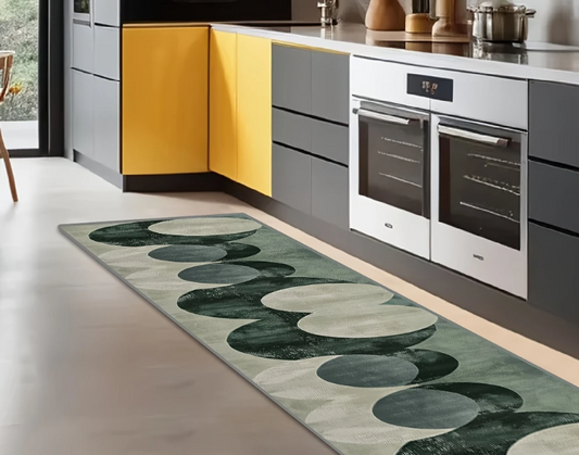 Groen Keukentapijt met Cirkelpatroon – Zacht, Antislip & Wasbaar