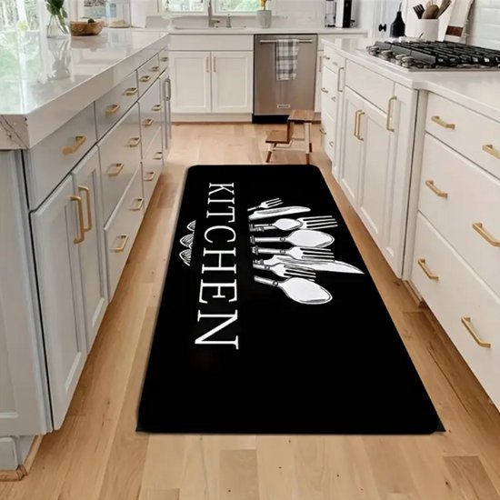 Kitchen Wasbaar Keukenloper / Keukenmat - Zwart - Keuken Tapijt - 40x120 cm