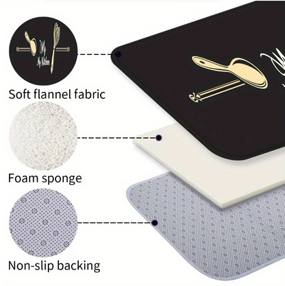 "My Kitchen" Keukenmat – Wasbaar, Antislip Vloerkleed met Gouden Keukengerei – Zacht Polyester