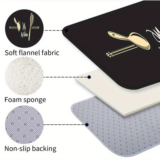 "My Kitchen" Keukenmat – Wasbaar, Antislip Vloerkleed met Gouden Keukengerei – Zacht Polyester