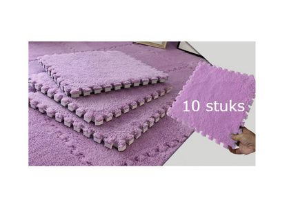 Tapijttegels 10 stuks in verschillende kleuren - in elkaar grijpende - schuimrubberen - 30 x 30 cm - pluche - puzzel schuimrubberen - vloermatten - met rand - antislip - tapijt - voor de vloer Tapijttegels