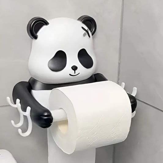 Panda Toiletrolhouder – Zelfklevend – Schattig Design – Wandmontage – Zwart/Wit – Kunststof