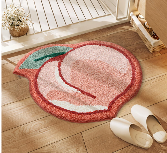 Design Perzikvormige Badmat – Pluche & Absorberend – 2 cm Dik, 1500 g/m² – Antislip TPR-achterkant – Wasbaar & Zacht Gebreid Tapijt