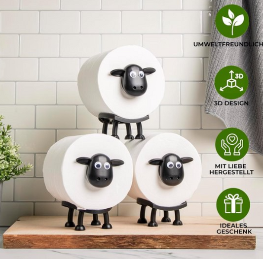 AtelierVolto® Vrijstaande WC Rolhouder - 3 Stuks Grappig Toiletpapier Houder - Zwart Schaap WC Rol Houder - Uniek Cadeau Idee