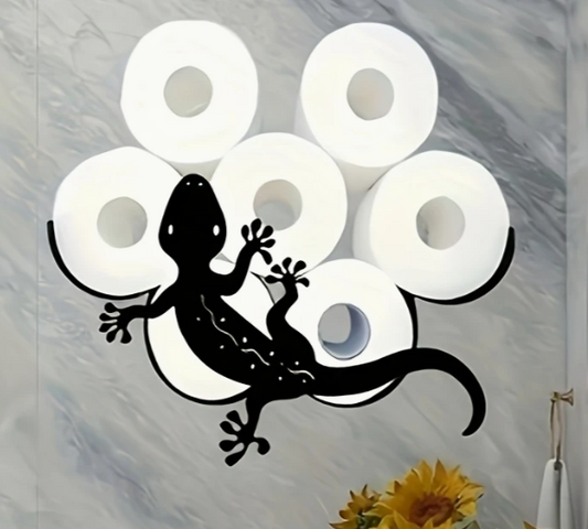 Gesmeed IJzeren Toiletpapierhouder in de Vorm van een Gekko – Decoratieve Wandhouder voor 7 Rollen | Badkamer, Toilet of Woonruimte