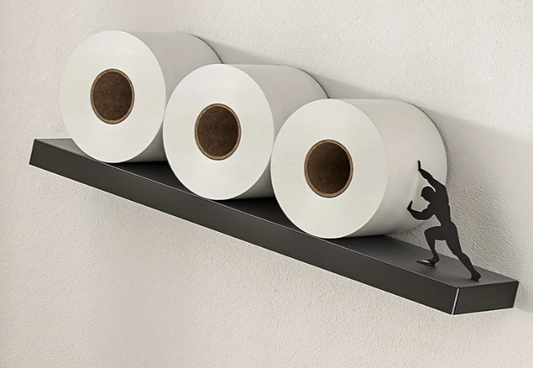 Design Toiletrolhouder met Sterk Figuur – Wandplank voor 3 Rollen | Industrieel & Speels Metaaldesign