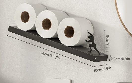 Design Toiletrolhouder met Sterk Figuur – Wandplank voor 3 Rollen | Industrieel & Speels Metaaldesign
