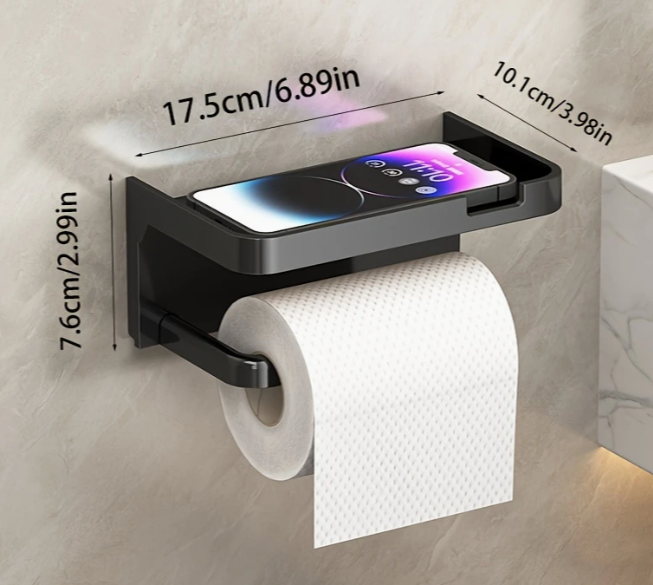 Multifunctionele Zelfklevende Toiletrolhouder met Opbergvak – Zwart