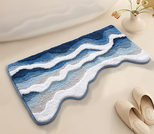 DAJIANG Extra Zachte Badmat – Pluche Zee Golfpatroon – Antislip & Absorberend voor Comfort tijdens Baden en Douchen