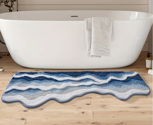 DAJIANG Extra Zachte Badmat – Pluche Zee Golfpatroon – Antislip & Absorberend voor Comfort tijdens Baden en Douchen